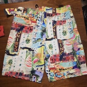 Men's Good Vibes Shorts Size Large Multicolor Casino Vegas Skyscraper Vacation